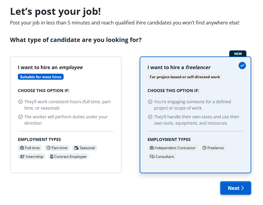 ihire job posting flow