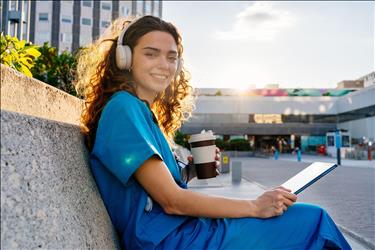 nurse sitting outside during her break