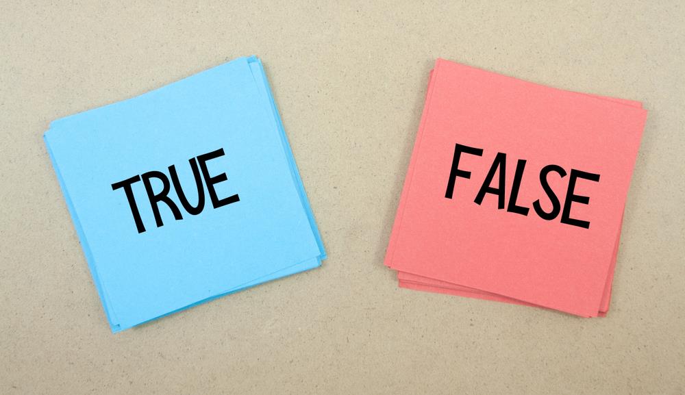 Note pads with "true" and "false" written on them