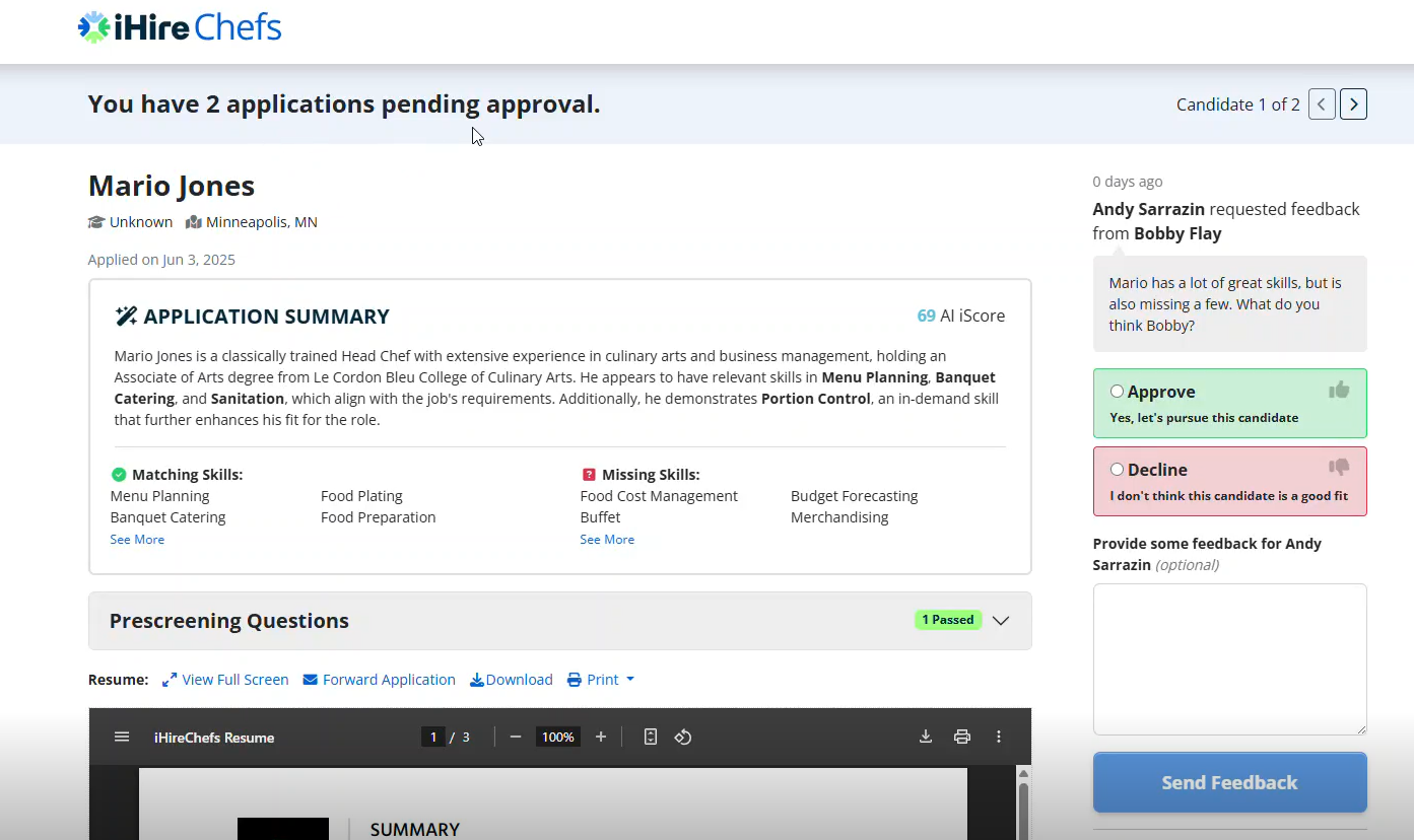 iHire new hiring manager interface