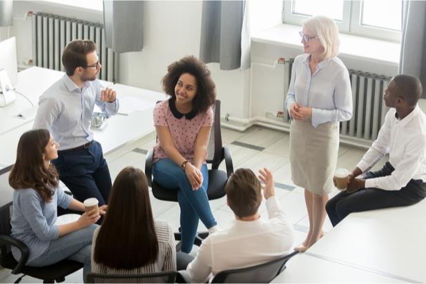 group of diverse employees talking