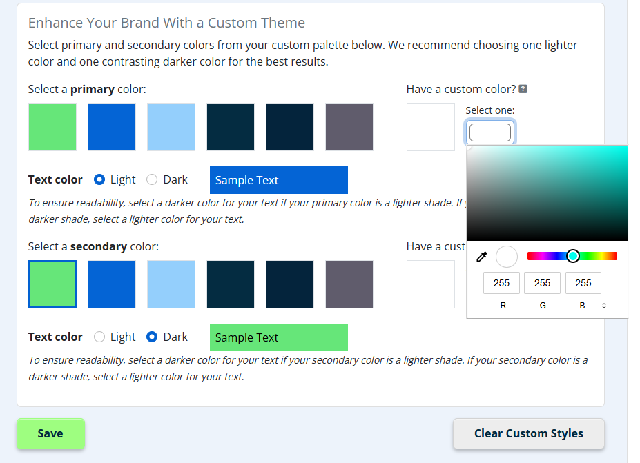 ihire company profile color customizations