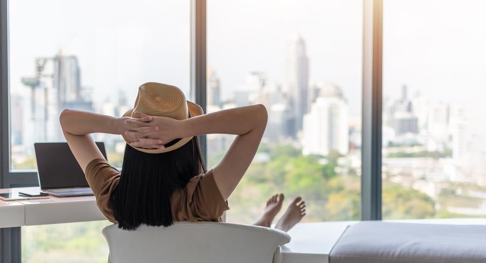 Woman relaxing at work