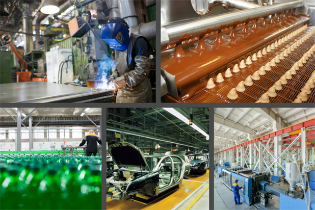 The top manufacturing sectors include transportation, beverages, plastics and rubber, metal fabrication, and food production
