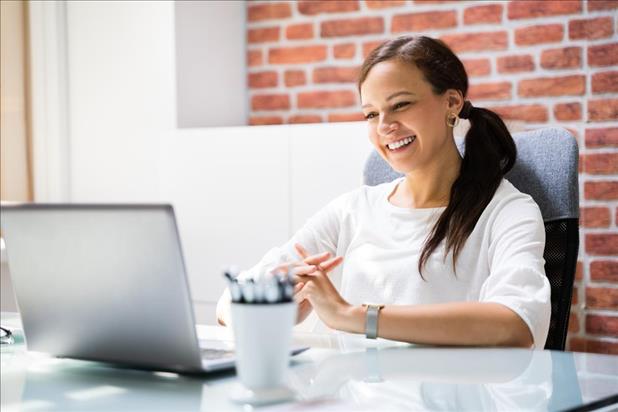 Woman doing video interview