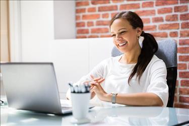 Woman doing video interview