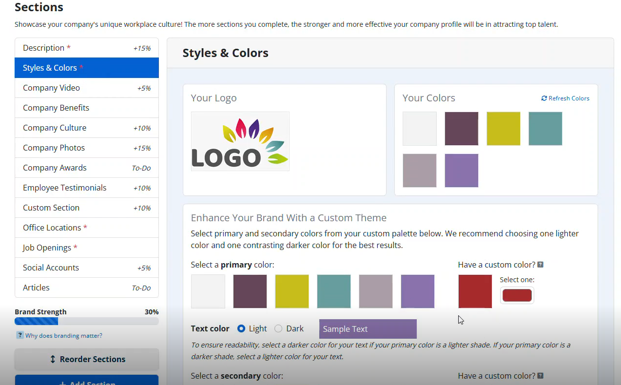 ihire company profile color picker