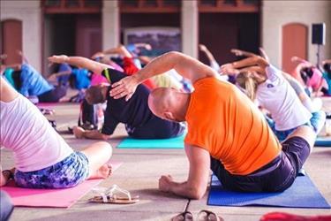 Employees doing yoga