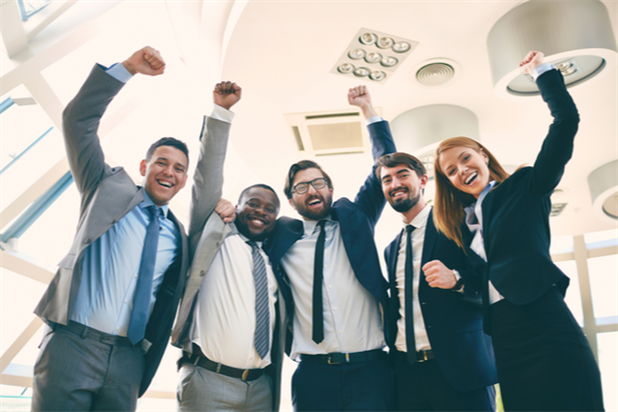 Happy employees cheering