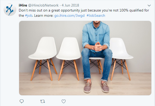screenshot of iHire tweet about applying for a job without meeting all qualifications
