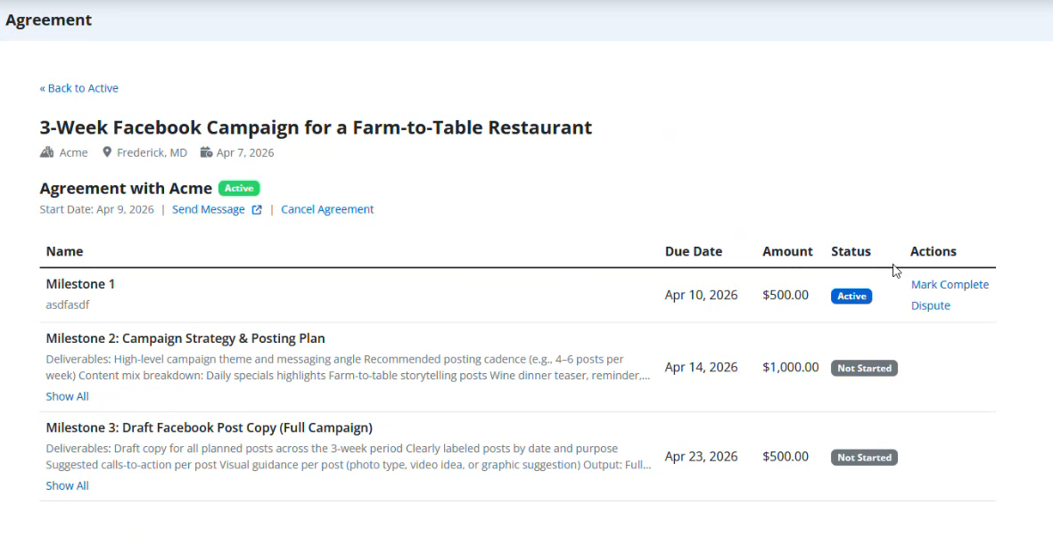 screenshot of ihire's freelance marketplace job seeker experience