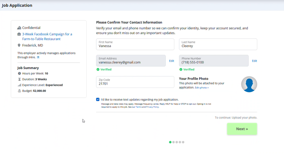 screenshot of ihire's freelance marketplace job seeker experience