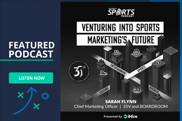 WorkInSports Podcast Episode Graphic: Venturing Into Sports Marketing's Future with Sarah Flynn, CMO of Boardroom & Thirty Five Ventures