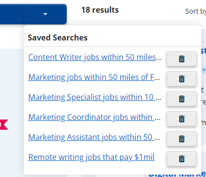 Saved search on search page