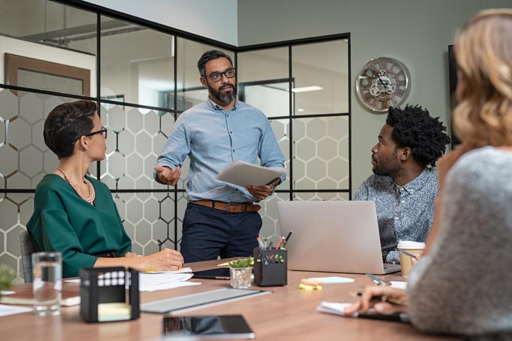 small group of employees in a training session