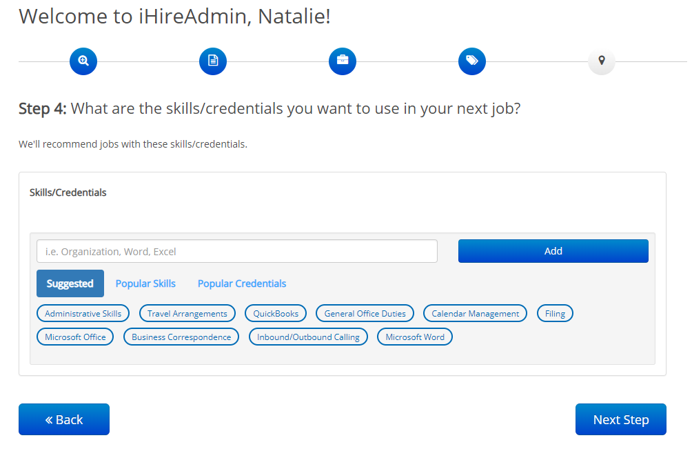 screenshot of ihire onboarding process, step 4