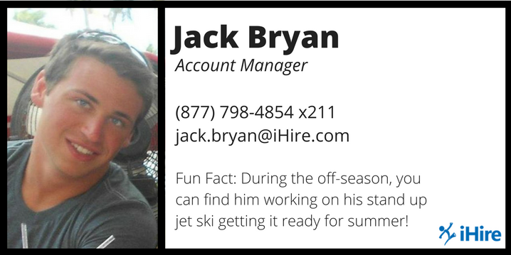 ihire account manager jack bryan business card