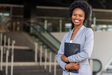 Job seekers with resume portfolio smiling at camera