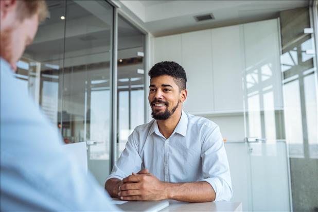 salesperson smiling during an interview