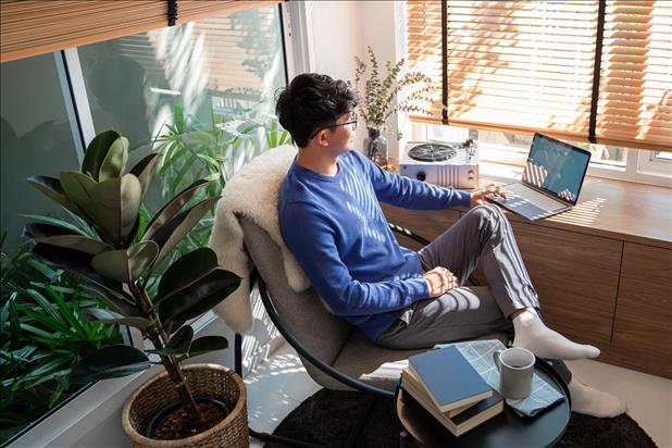 freelance employee working from home in a sunny spot