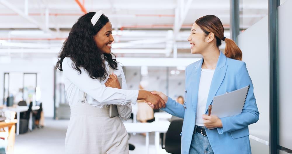 new employee meeting another employee for the first time