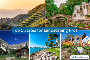 Collage showing the best areas for landscaping jobs in the united states