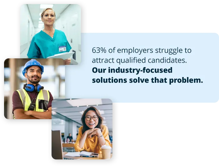 63% of employers struggle to attract qualified candidates. Our industry-focused solutions solve that problem.