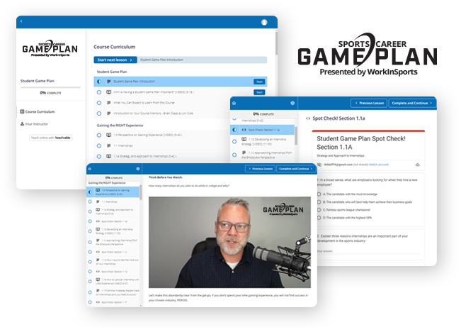 screenshots from Sports Career Game Plan platform