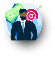 employee with money and bullseye icon