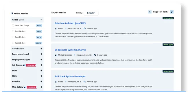 A sample page of job postings.