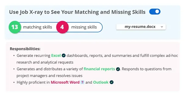 Use Job X-ray to See Your Matching and Missing Skills