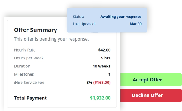 Freelance profile and work details screens