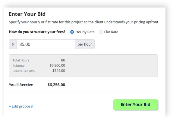 Freelance job bidding screens