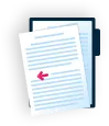 a document with a red arrow on it and a tablet behind it