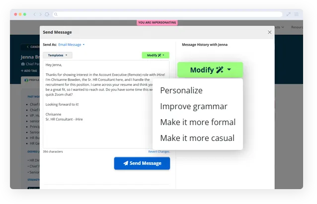 image of modifying a message with AI